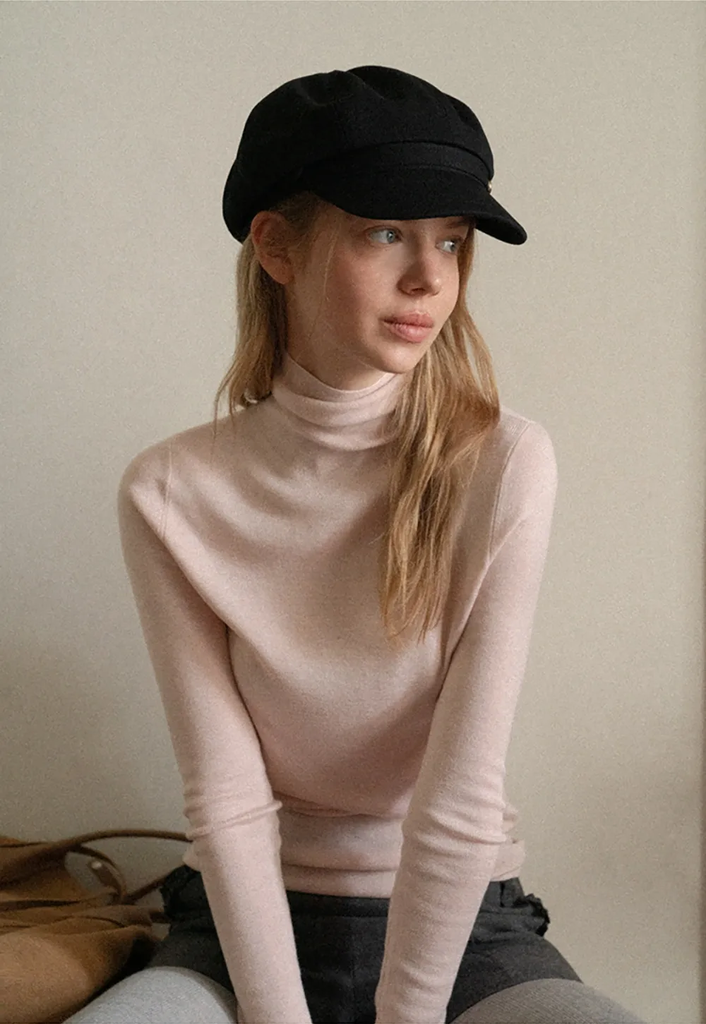 Structured Peak Cap with Gold Tone Button