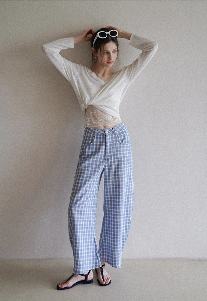 Women’s Gingham Wide-Leg Pants