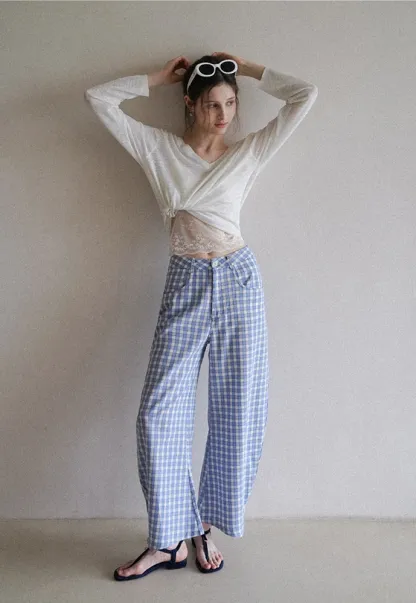 Women’s Gingham Wide-Leg Pants