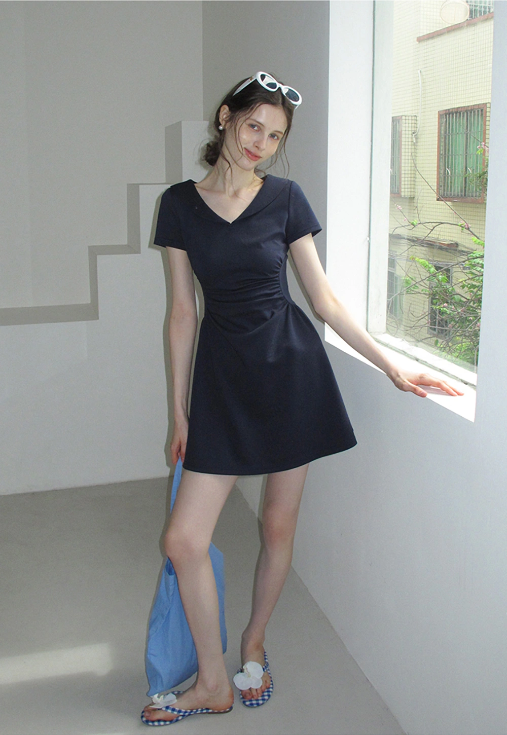 Women’s Sailor Collar Ruched Mini Dress