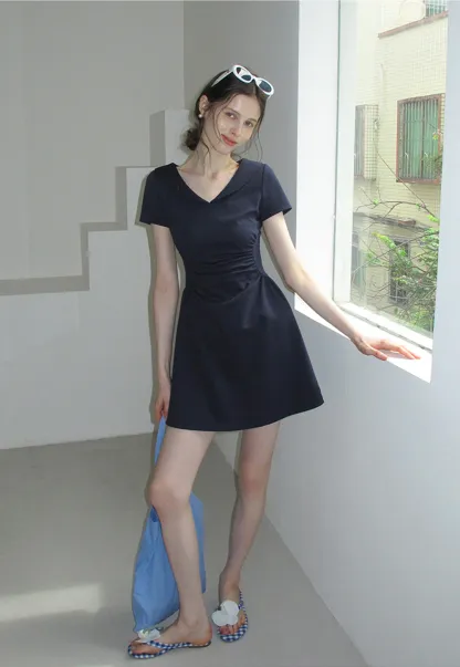 Women’s Sailor Collar Ruched Mini Dress