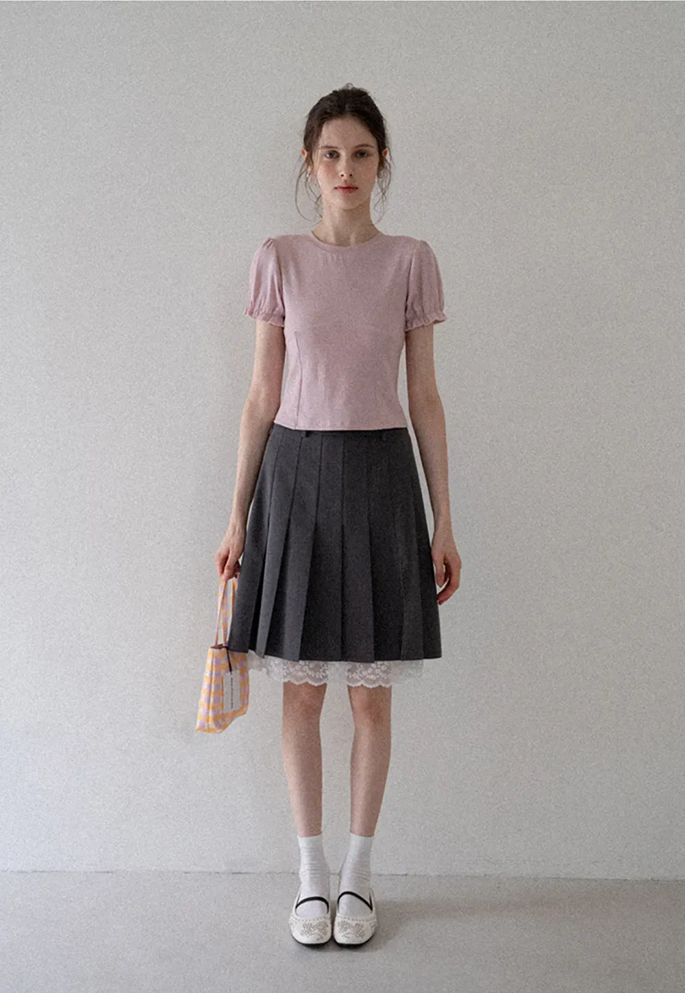 Pleated Mini Skirt with Lace Trim