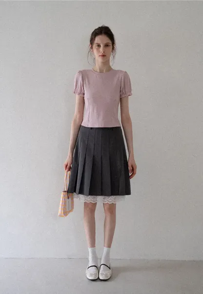 Pleated Mini Skirt with Lace Trim