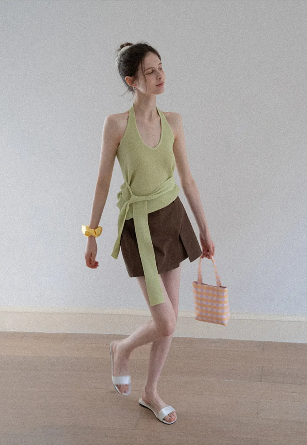 Knit Halter Top with Waist Tie