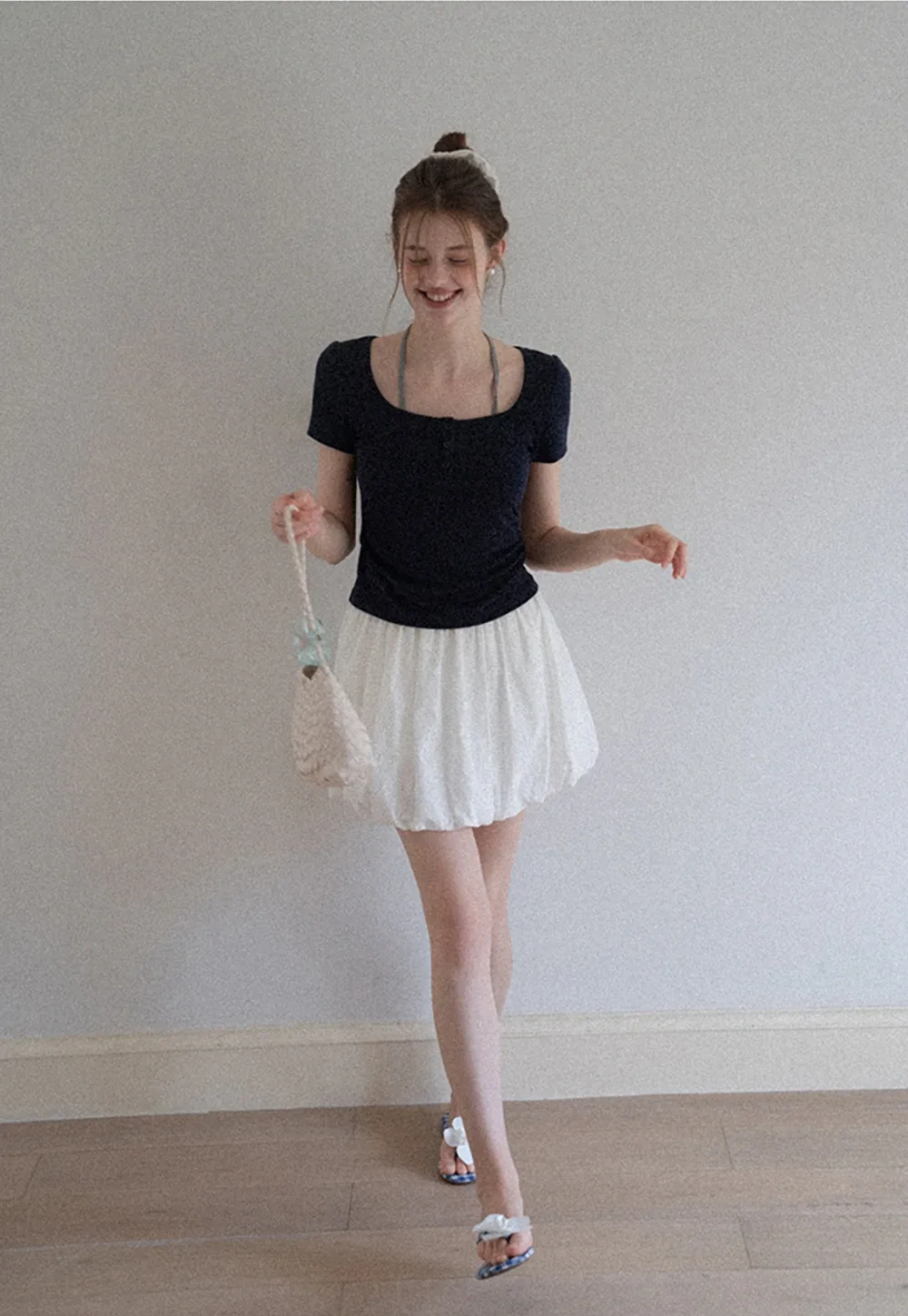 Women's Square-Neck Strappy Henley Tee