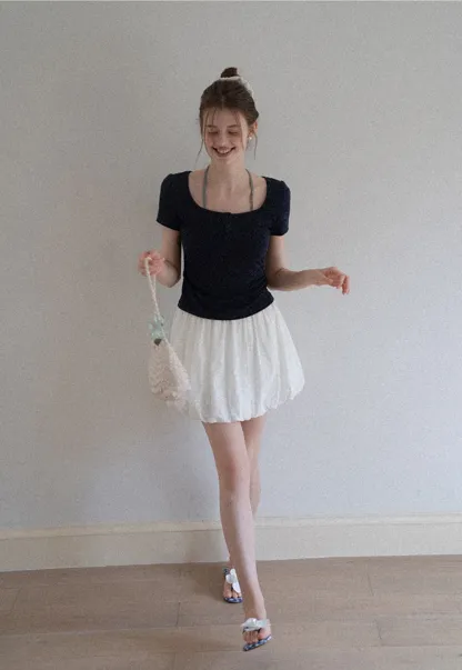 Women's Square-Neck Strappy Henley Tee