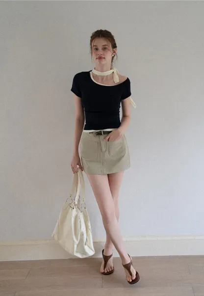 Women High Waist Belted Pocket Mini Skirt