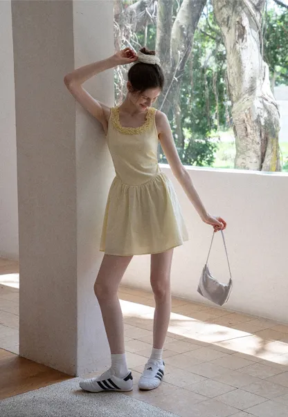 Women Ruffle Trim Sleeveless Fit & Flare Mini Dress