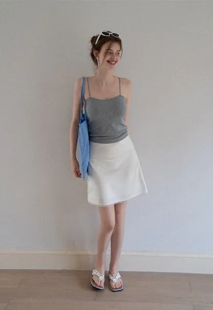 Women A-Line Mini Skirt With Lace Hem