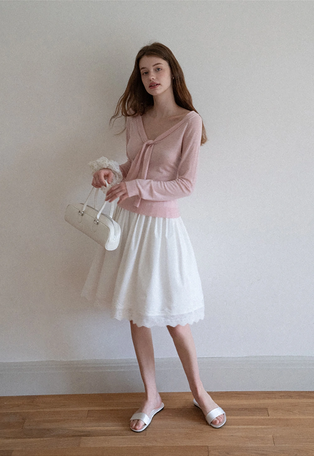 Women's High Waist A-Line Lace Hem Midi Skirt