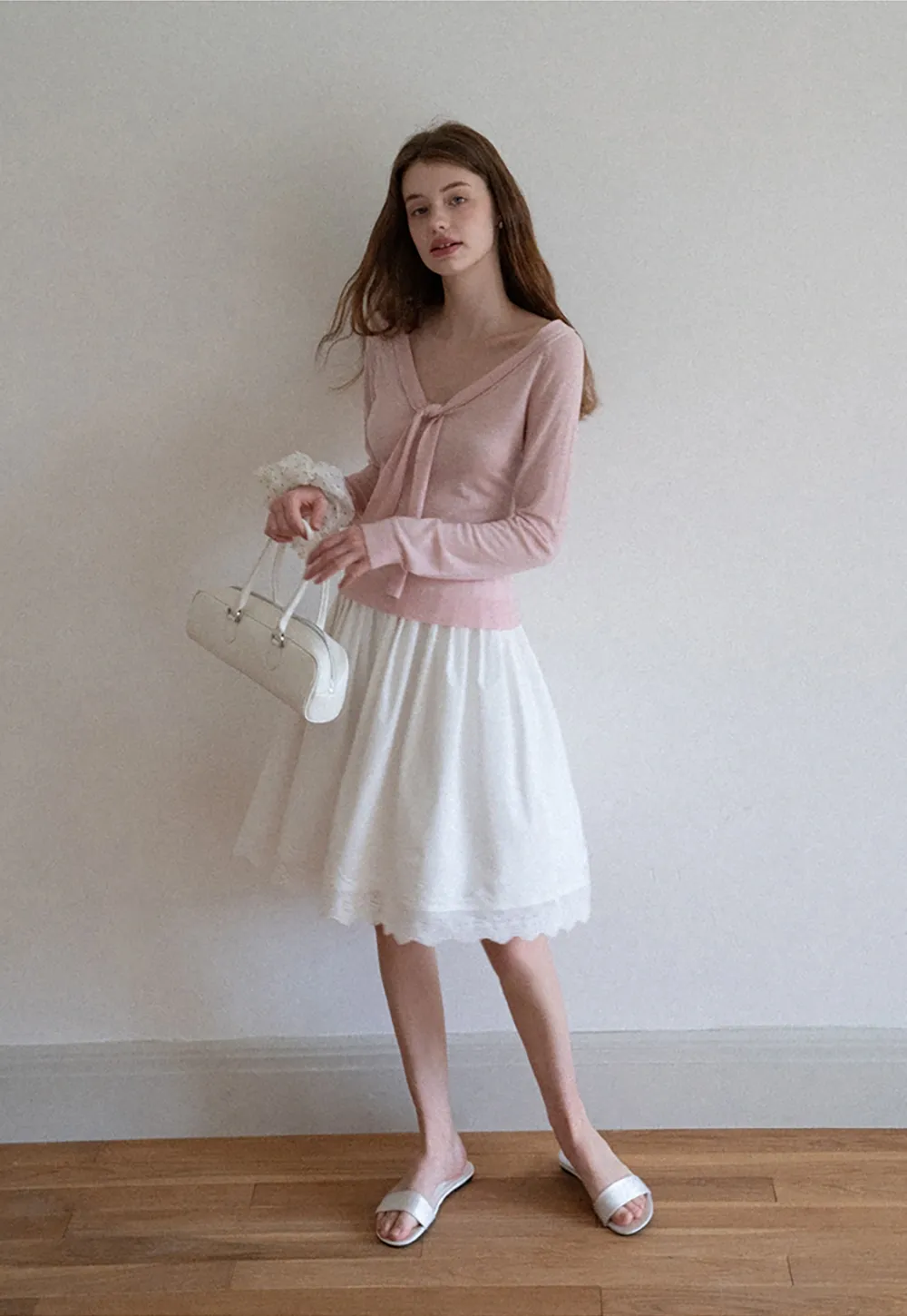 Women's High Waist A-Line Lace Hem Midi Skirt