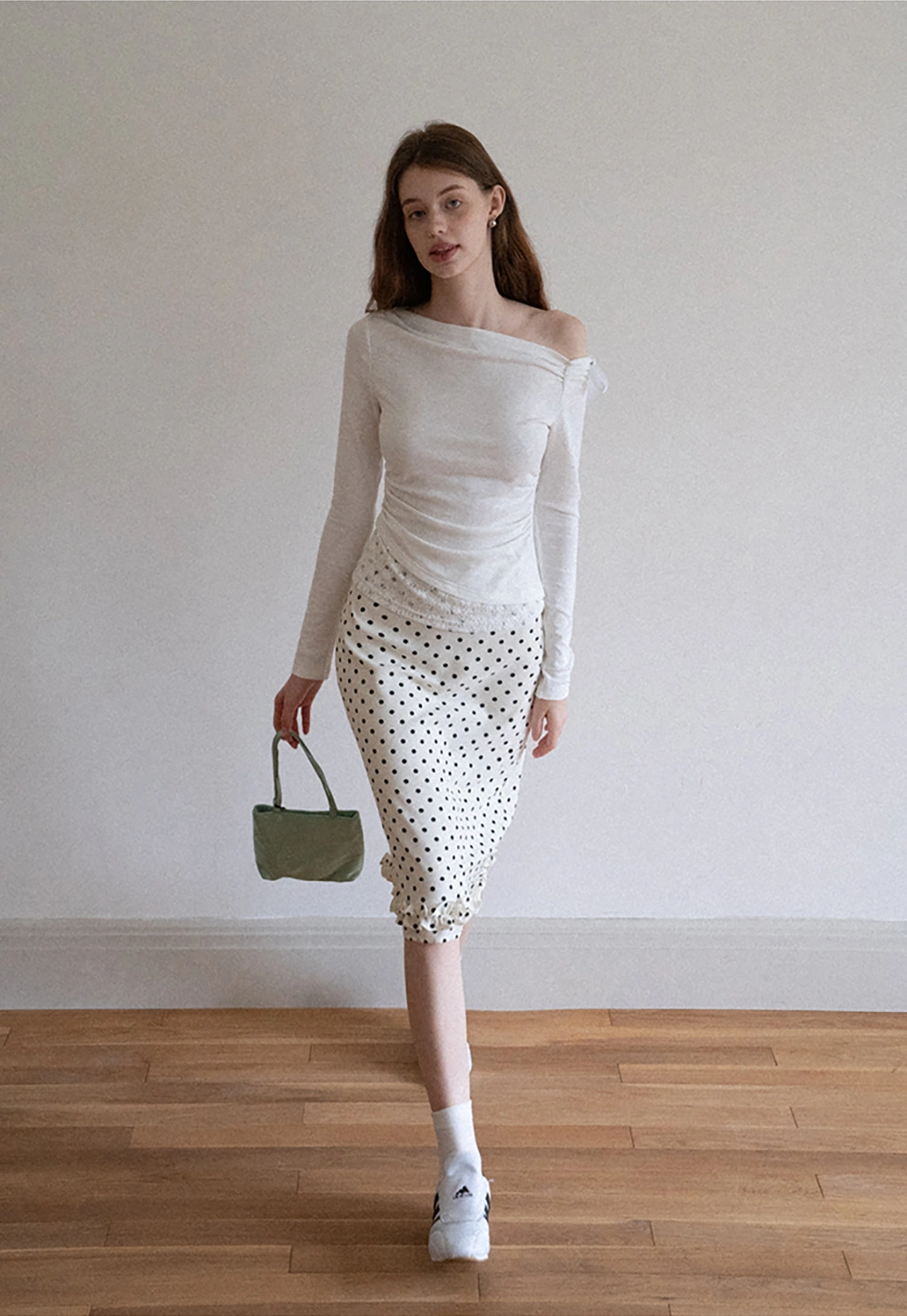Women One Shoulder Tie Ruched Long Sleeve Off Shoulder Tee