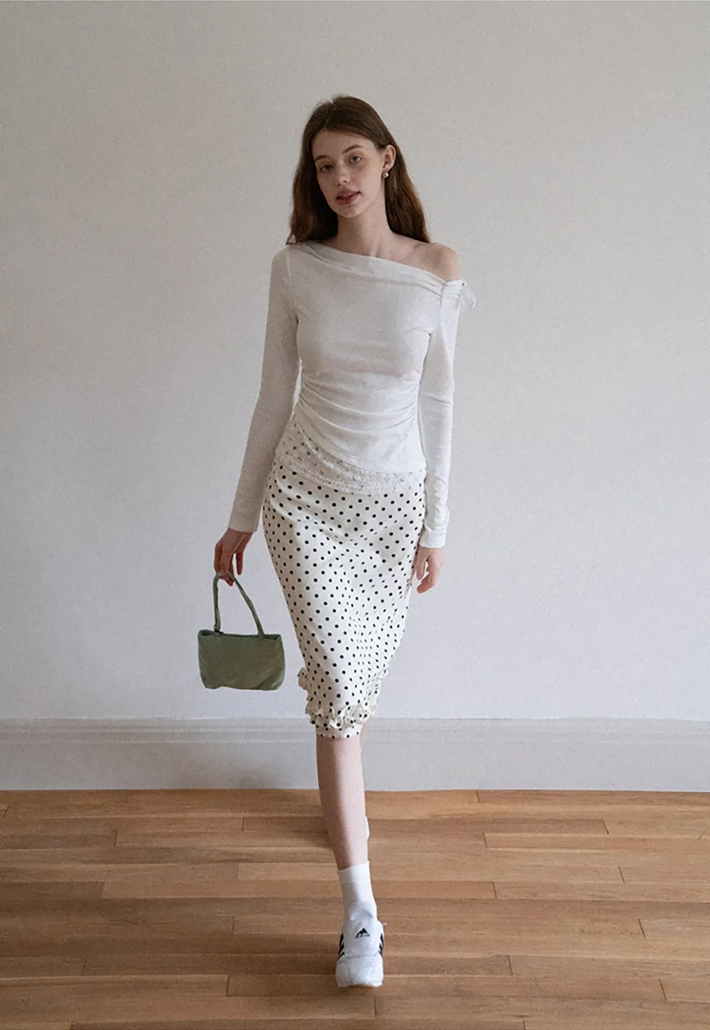 Women One Shoulder Tie Ruched Long Sleeve Off Shoulder Tee