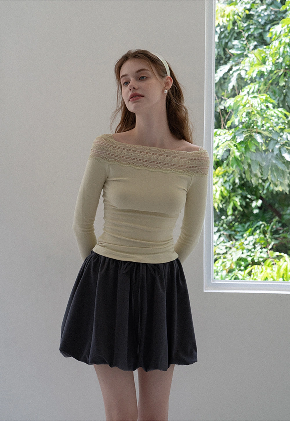 Lace Off‑Shoulder Long Sleeve Top