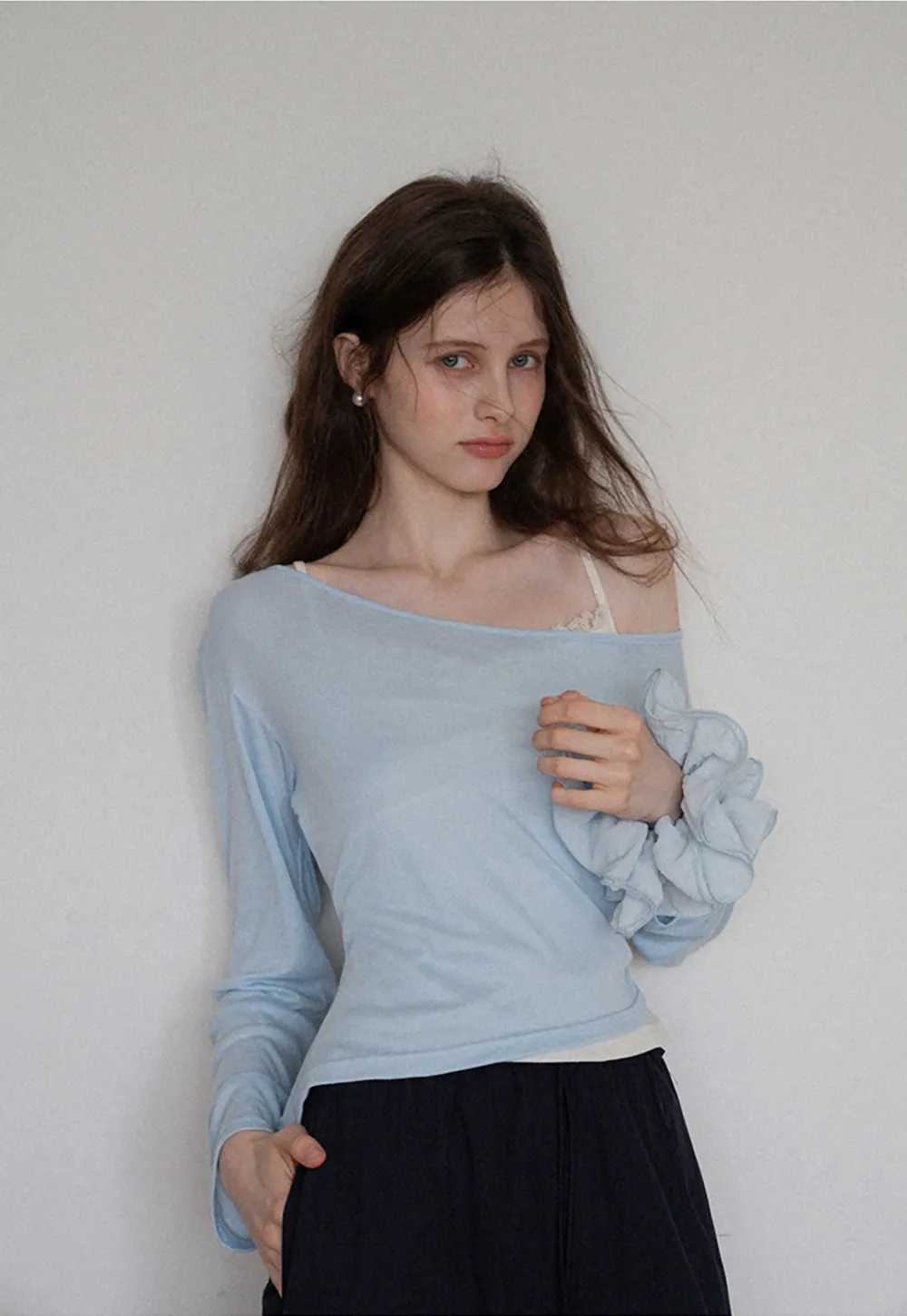 Asymmetrical Long Sleeve & Ruched Cami Set