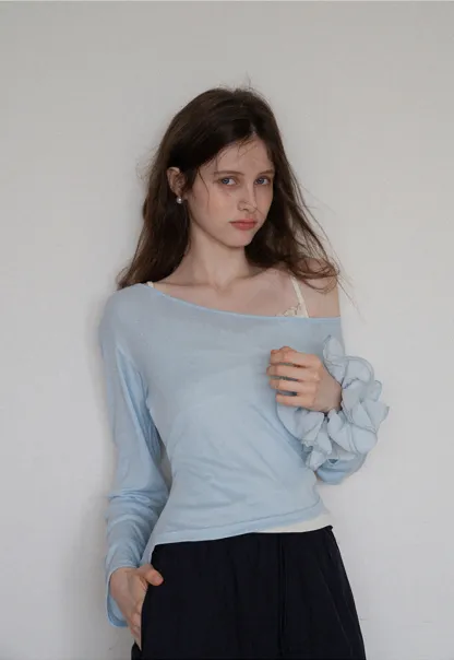 Asymmetrical Long Sleeve & Ruched Cami Set