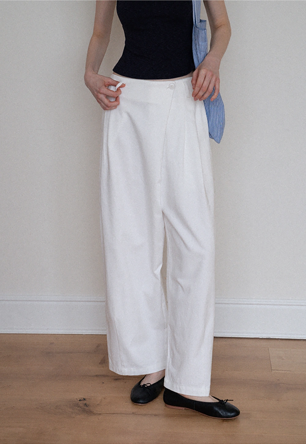 High-Waisted Wide-Leg White Pants