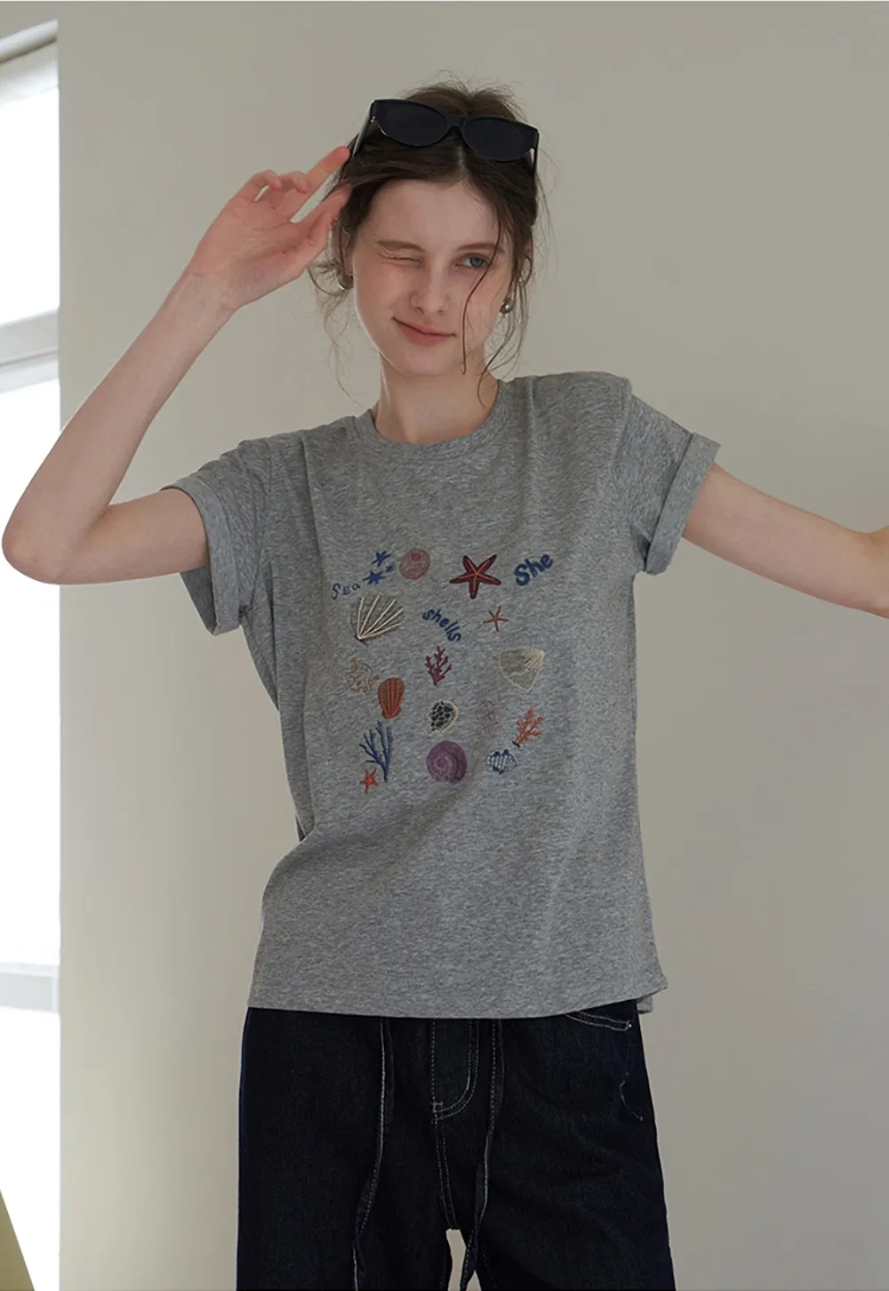 Women's Starfish and Seashell Print T-Shirt