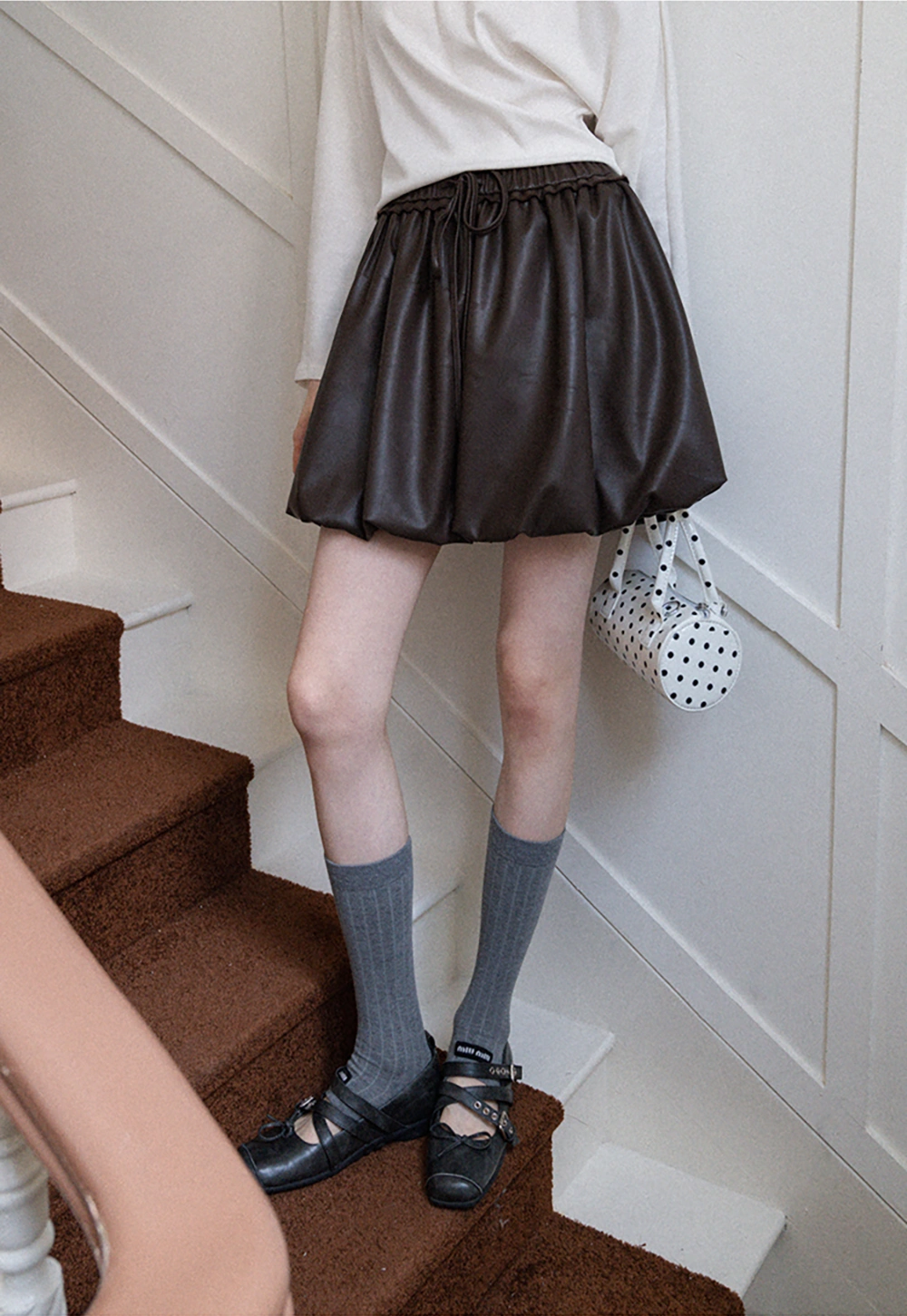 Women's Faux Leather Bubble Mini Skirt