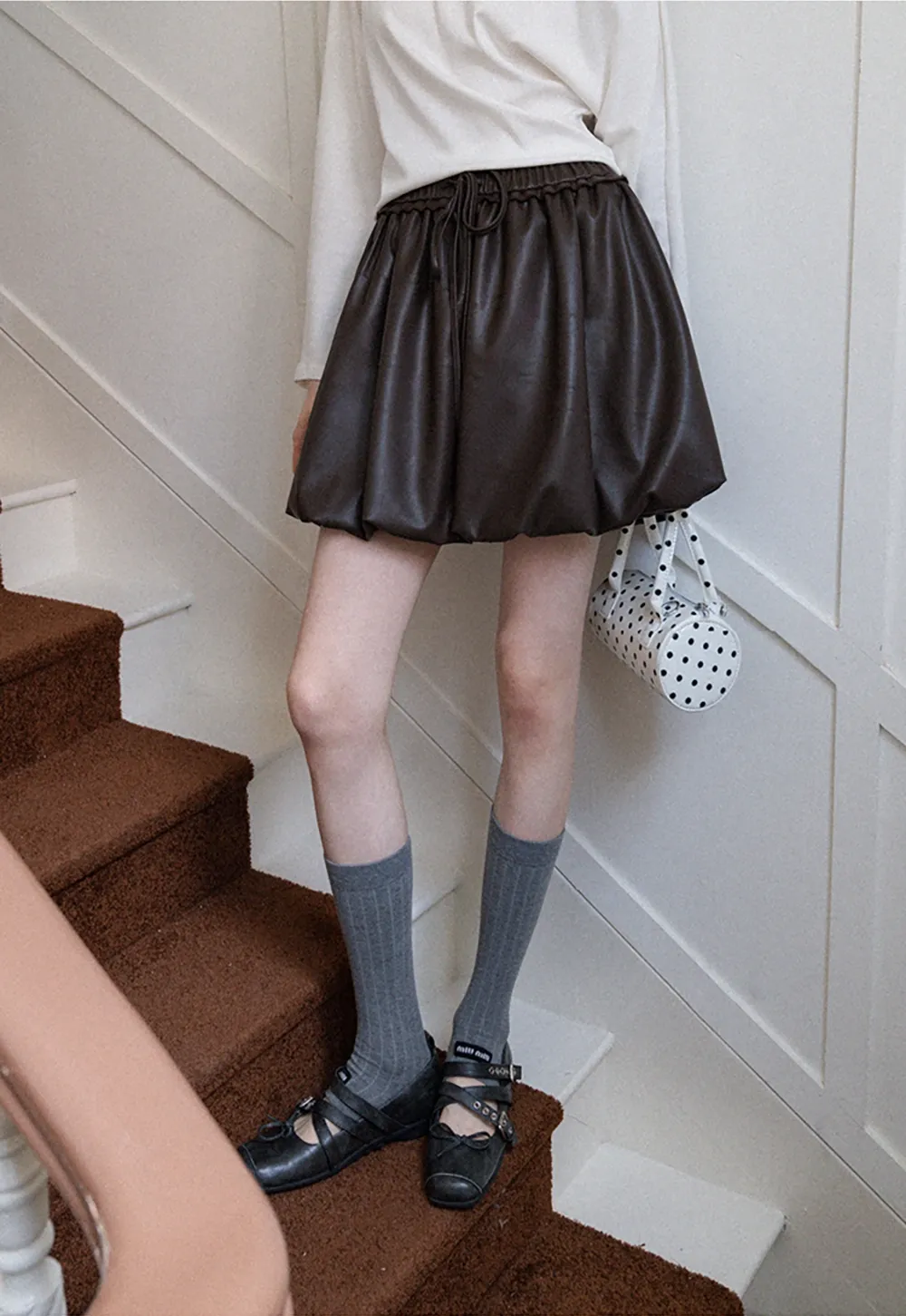 Women's Faux Leather Bubble Mini Skirt