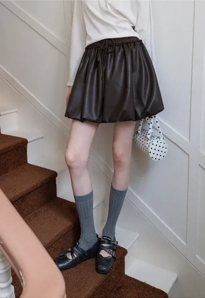 Women's Faux Leather Bubble Mini Skirt