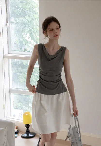 Women's Drape Back Sleeveless Ruched Tank Top