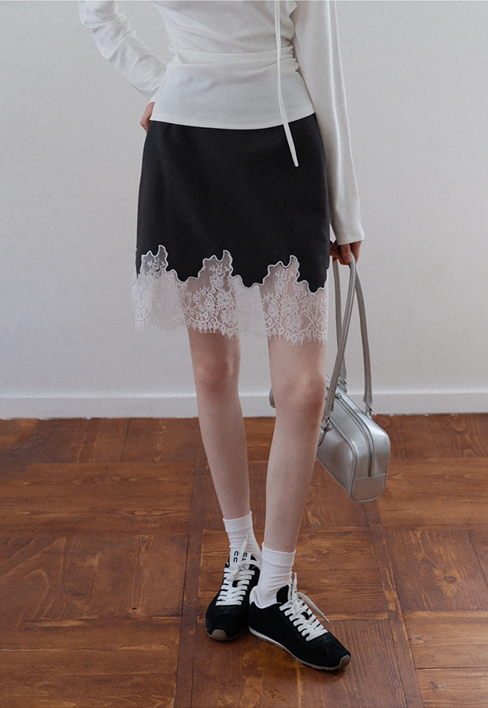 Scalloped Lace-Trim Mini Skirt
