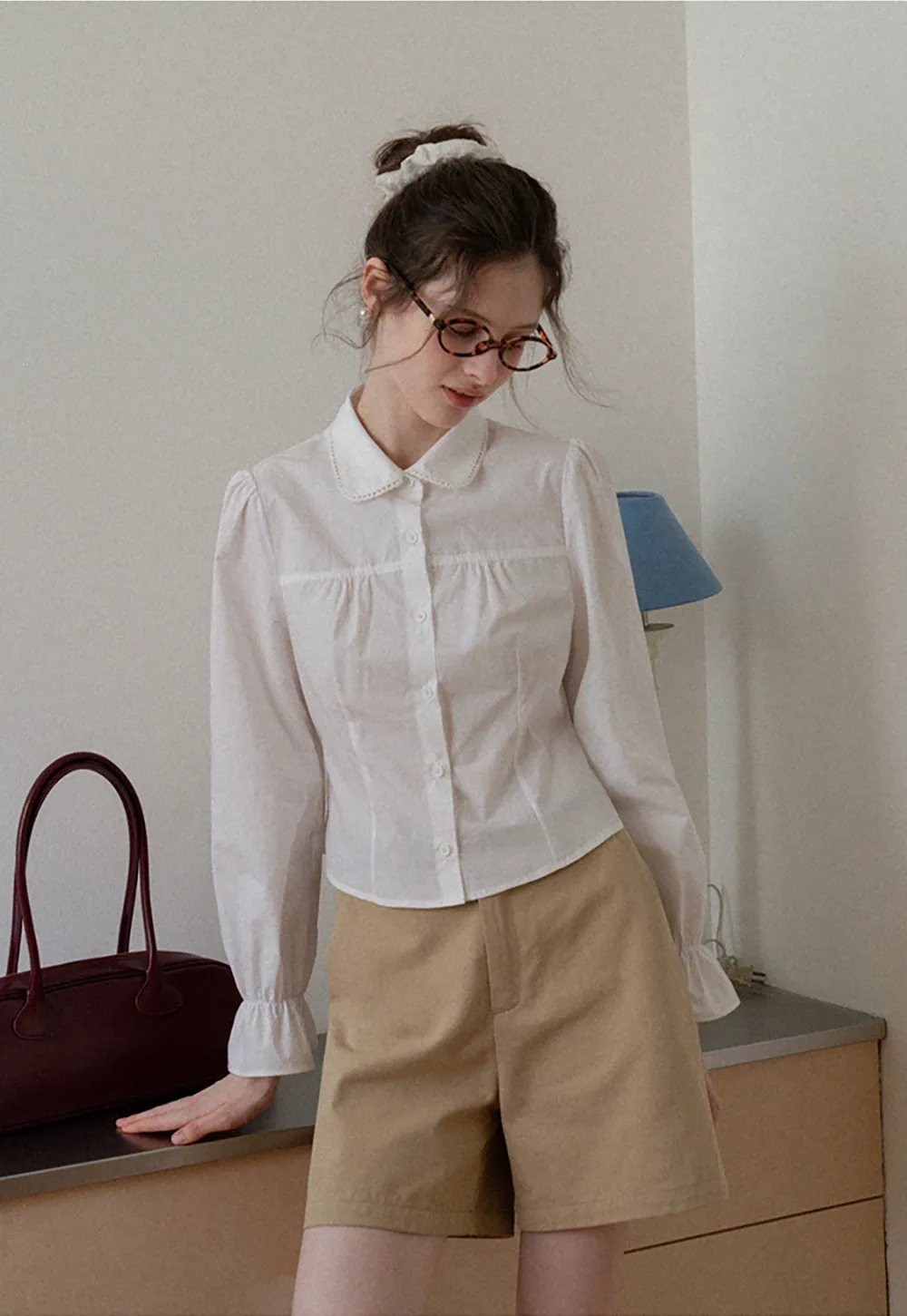 Women's Peter Pan Collar Long Sleeve Blouse