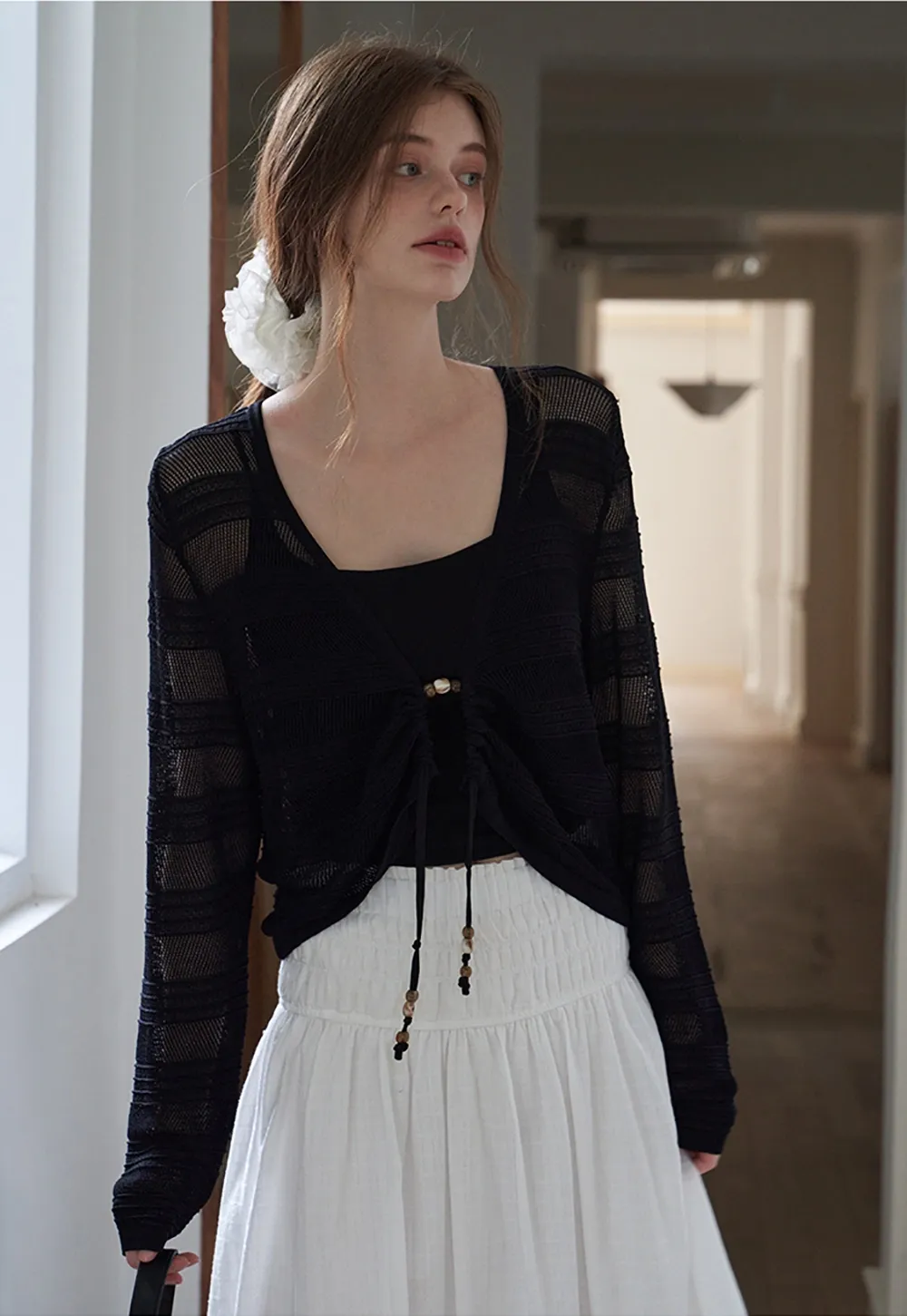 Women's Hollow Out Knit Long Sleeve Cardigan