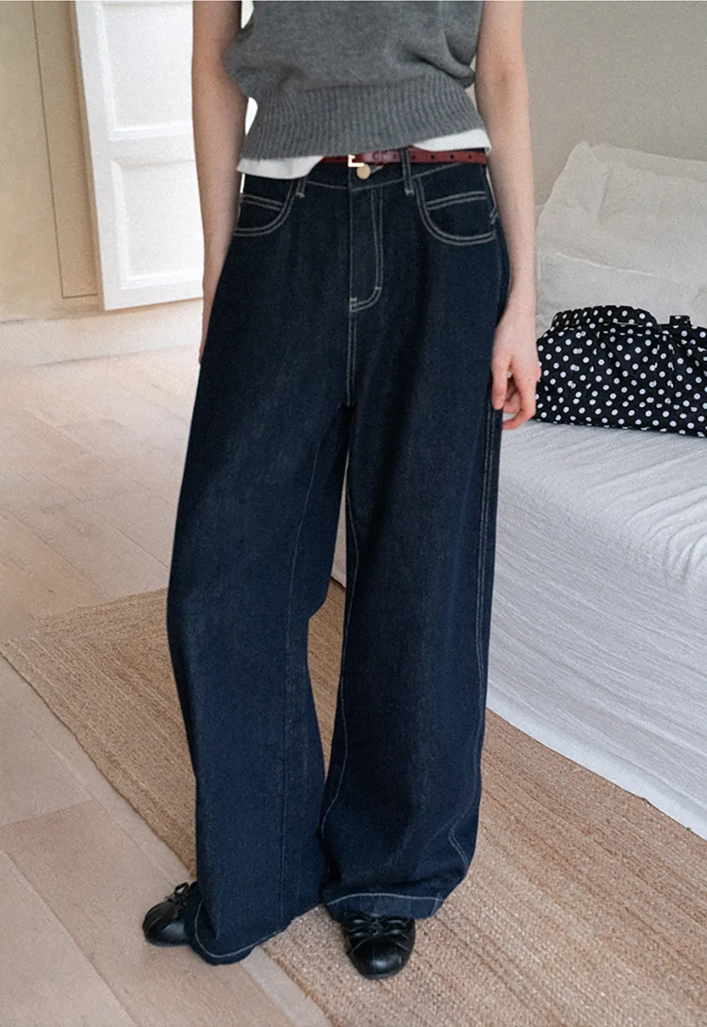 High-Waisted Wide Leg Denim Pants