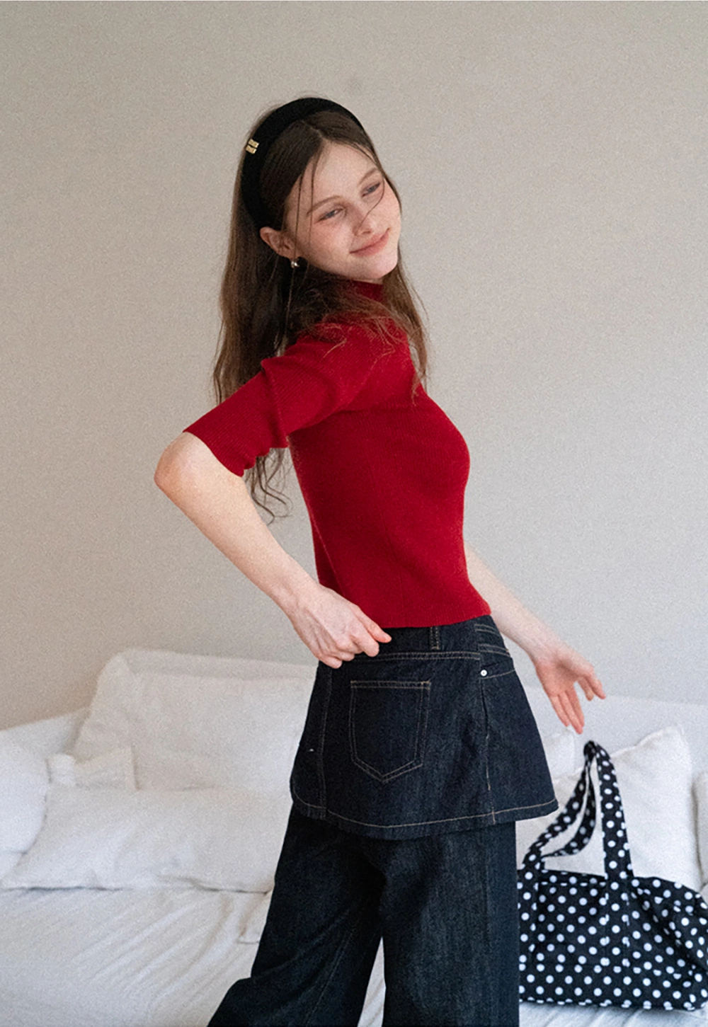 Women's Half Sleeve Mock Neck Knit Top