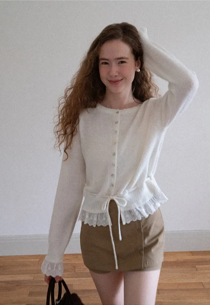 Lace-Trim Cardigan Sweater