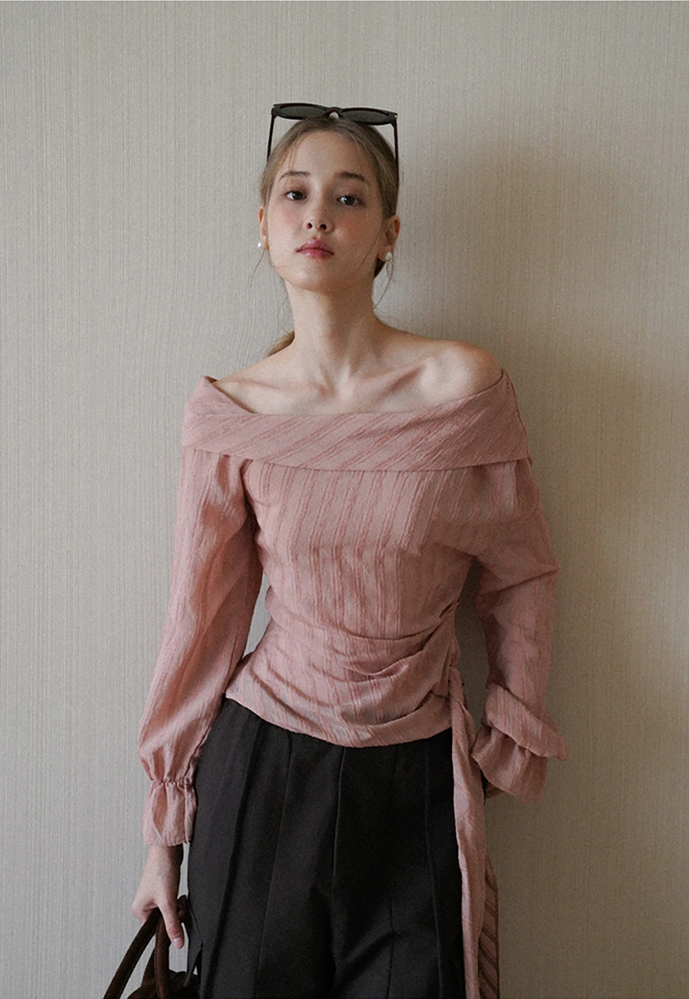 Womens Off Shoulder Tie Side Blouse