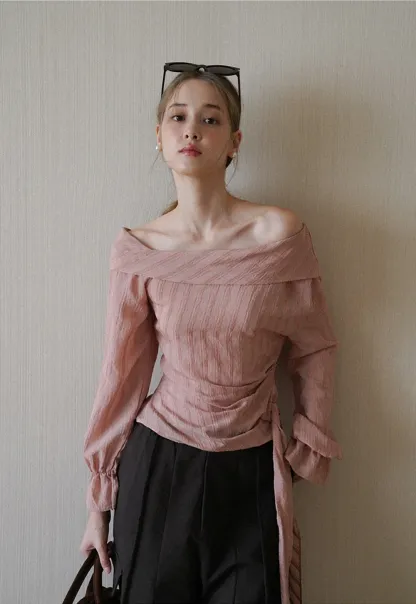 Womens Off Shoulder Tie Side Blouse