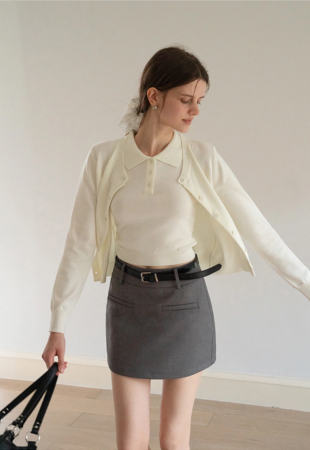 Womens Knit Cardigan Sweater Vest Set