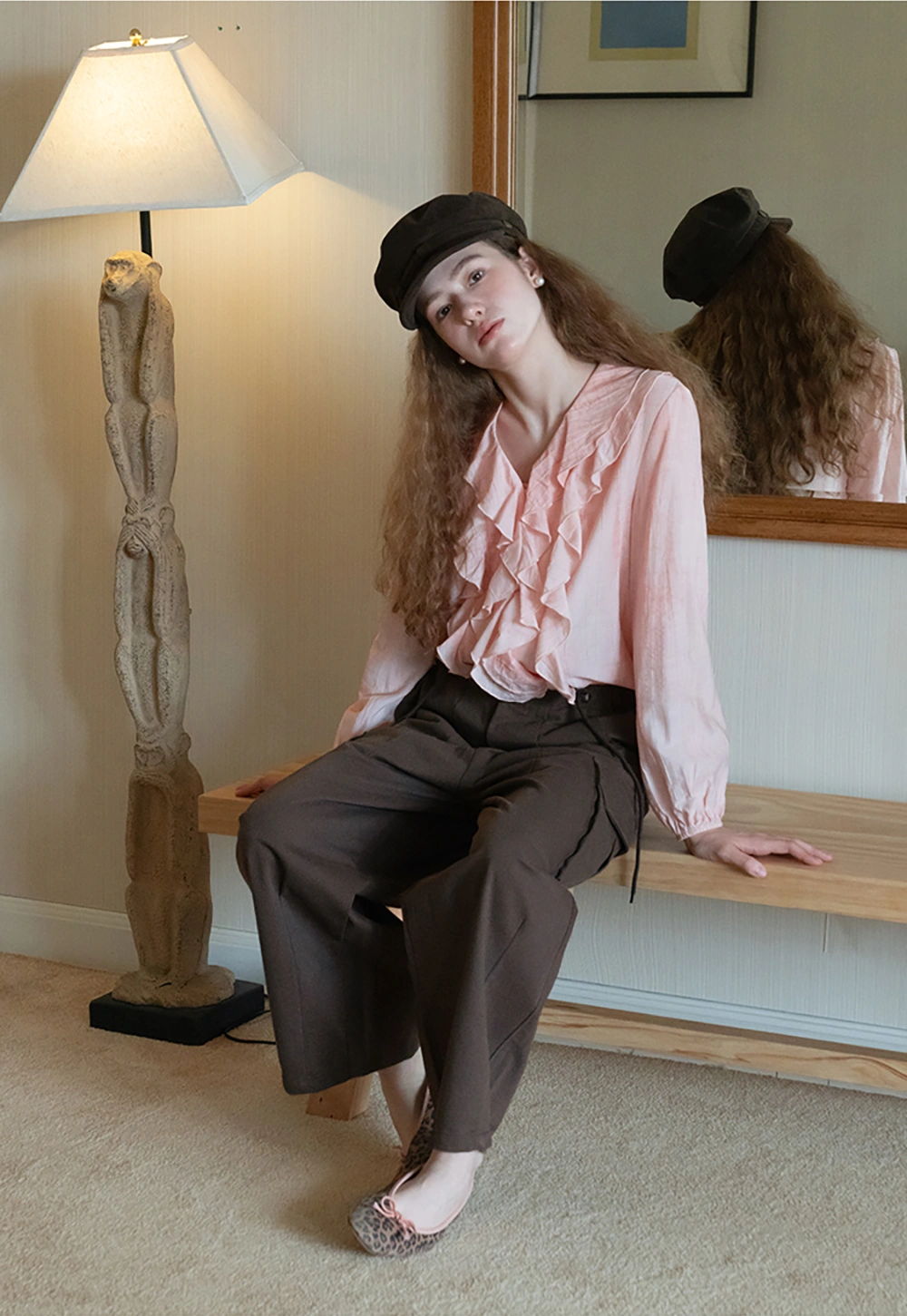 Womens Ruffle Chiffon Long Sleeve Blouse