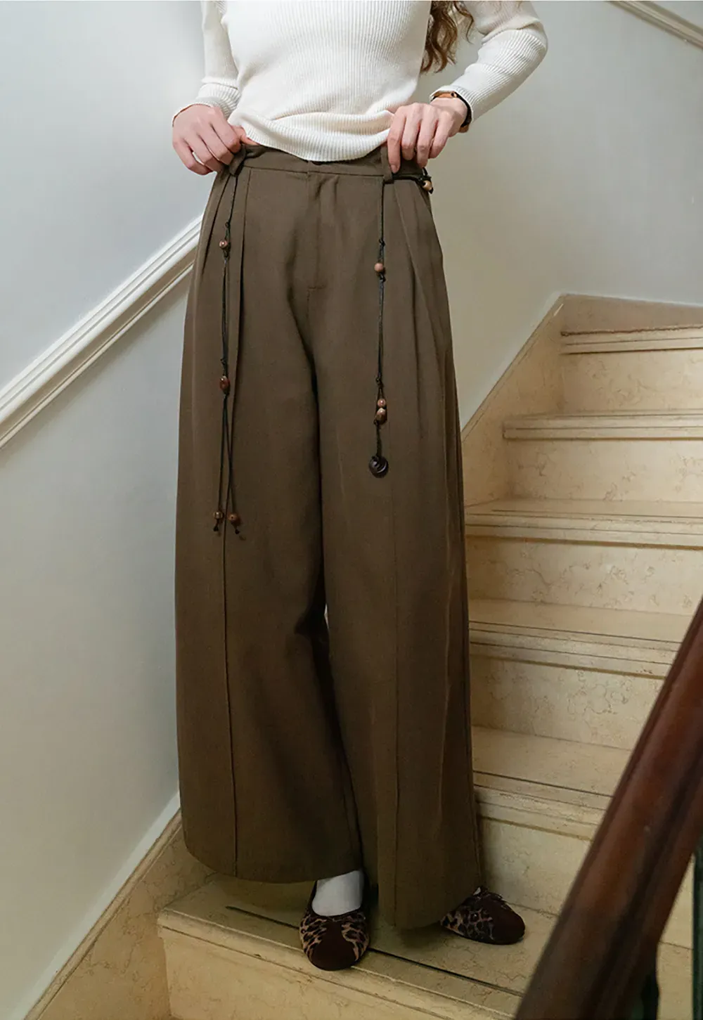 Wide-Leg Pants with Beaded Tassel Detail