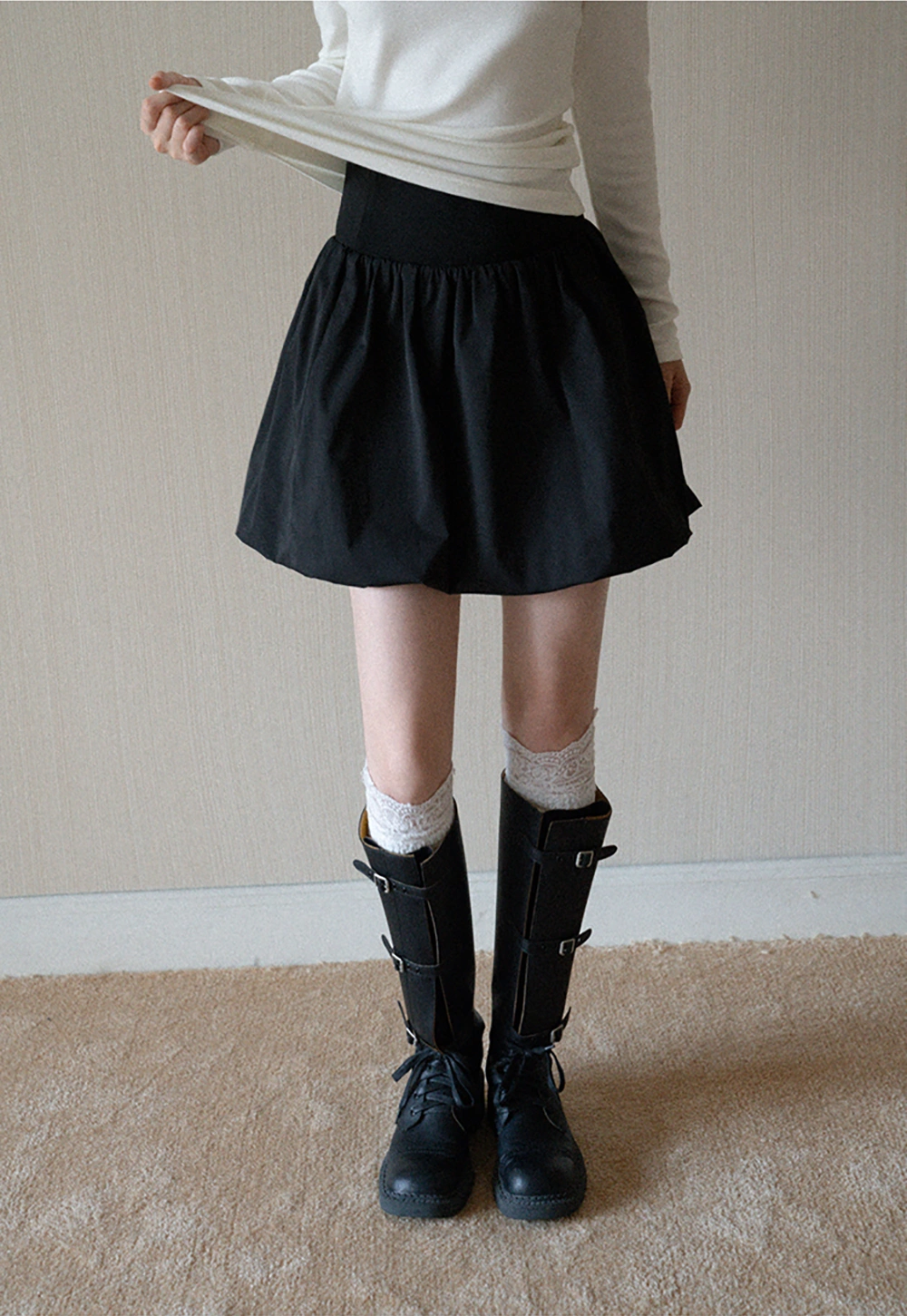 High Waist Black A Line Mini Skirt