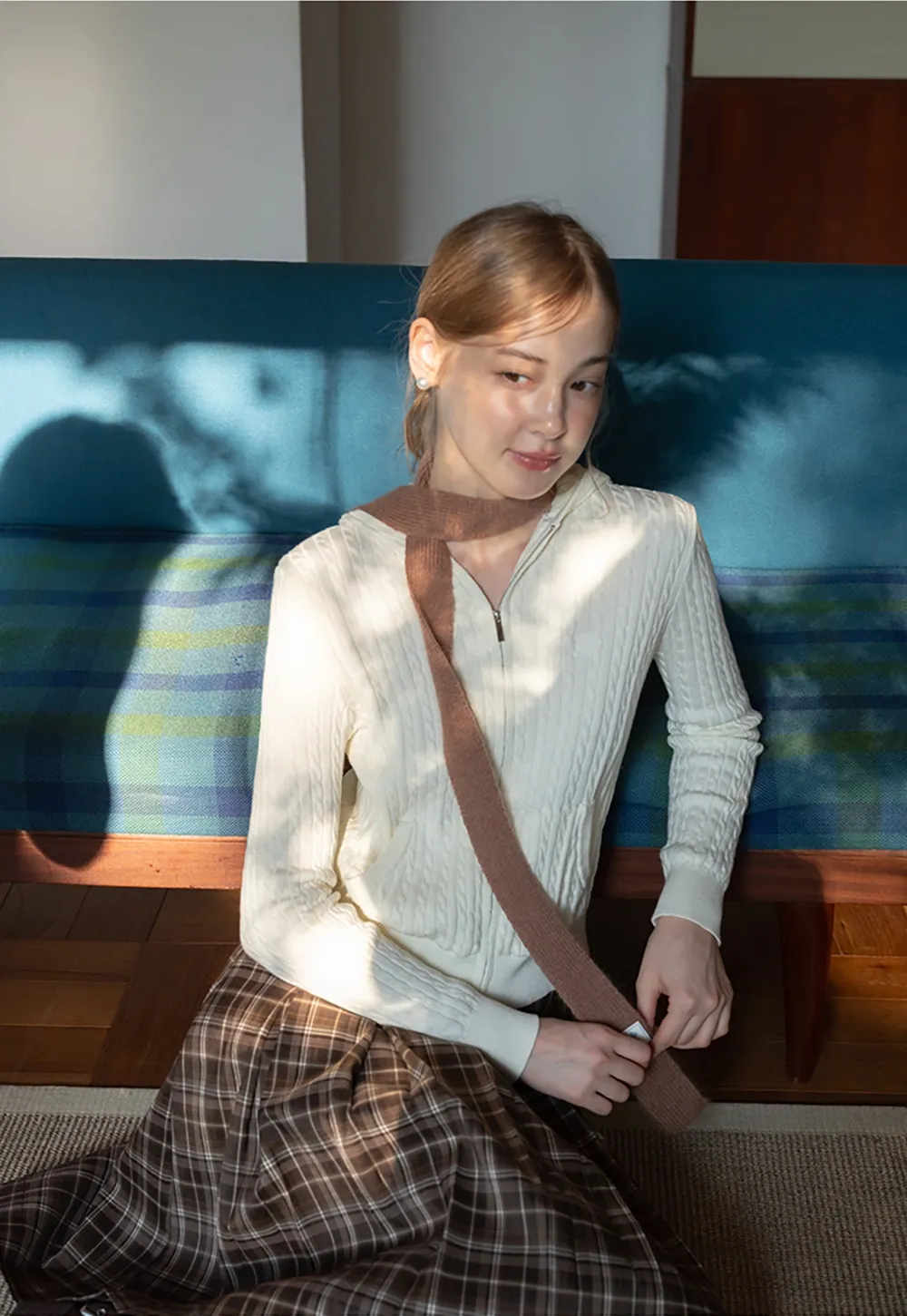 Womens Cable Knit Zip Up Hoodie Cardigan