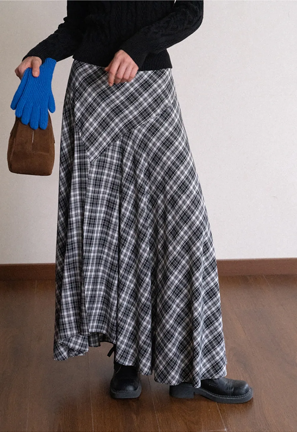 High Waist Tartan Flared Skirt Vintage Style
