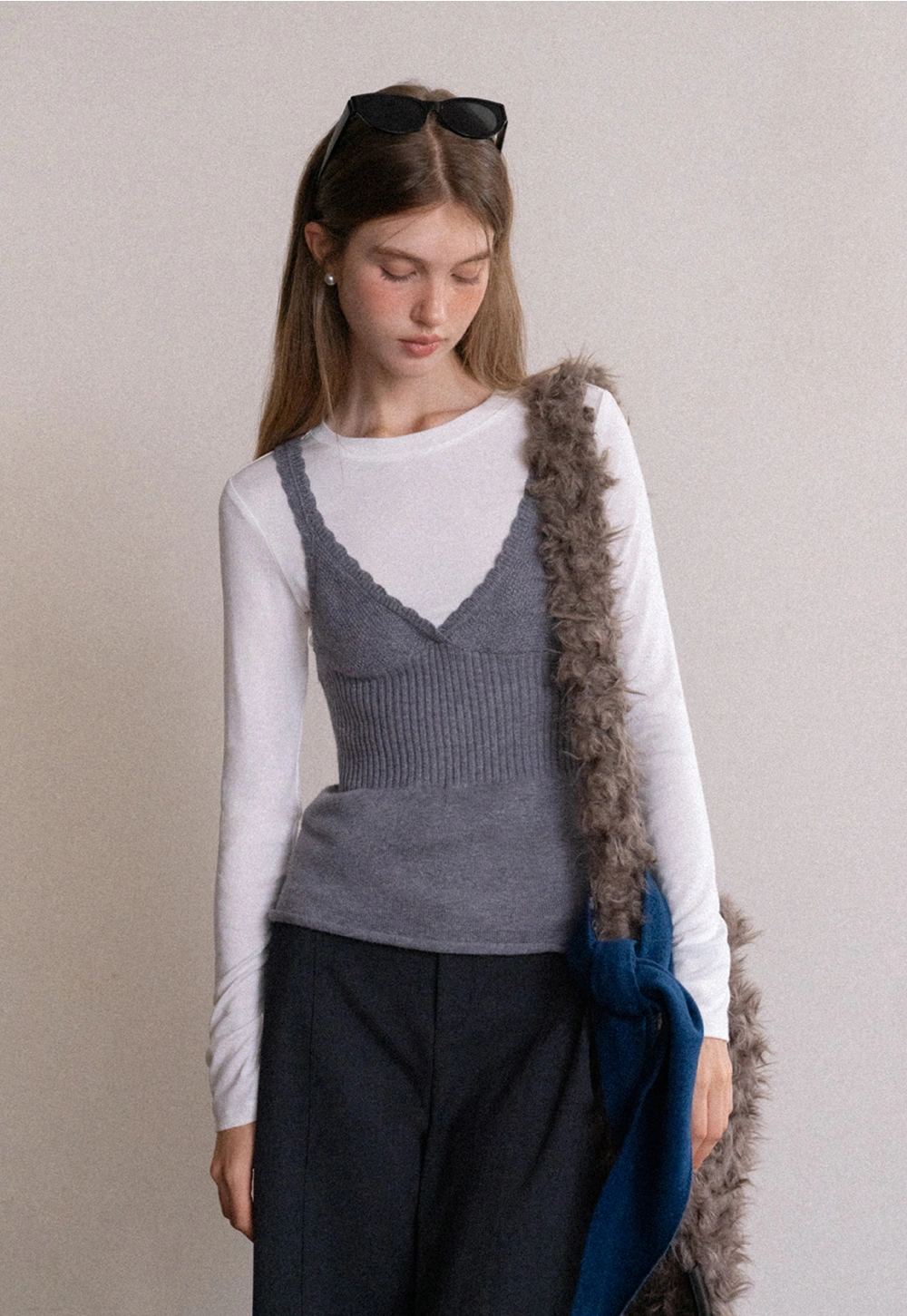 Womens 2 Piece Set Knit Cami Top with Long Sleeve Tee