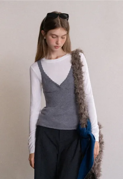 Womens 2 Piece Set Knit Cami Top with Long Sleeve Tee