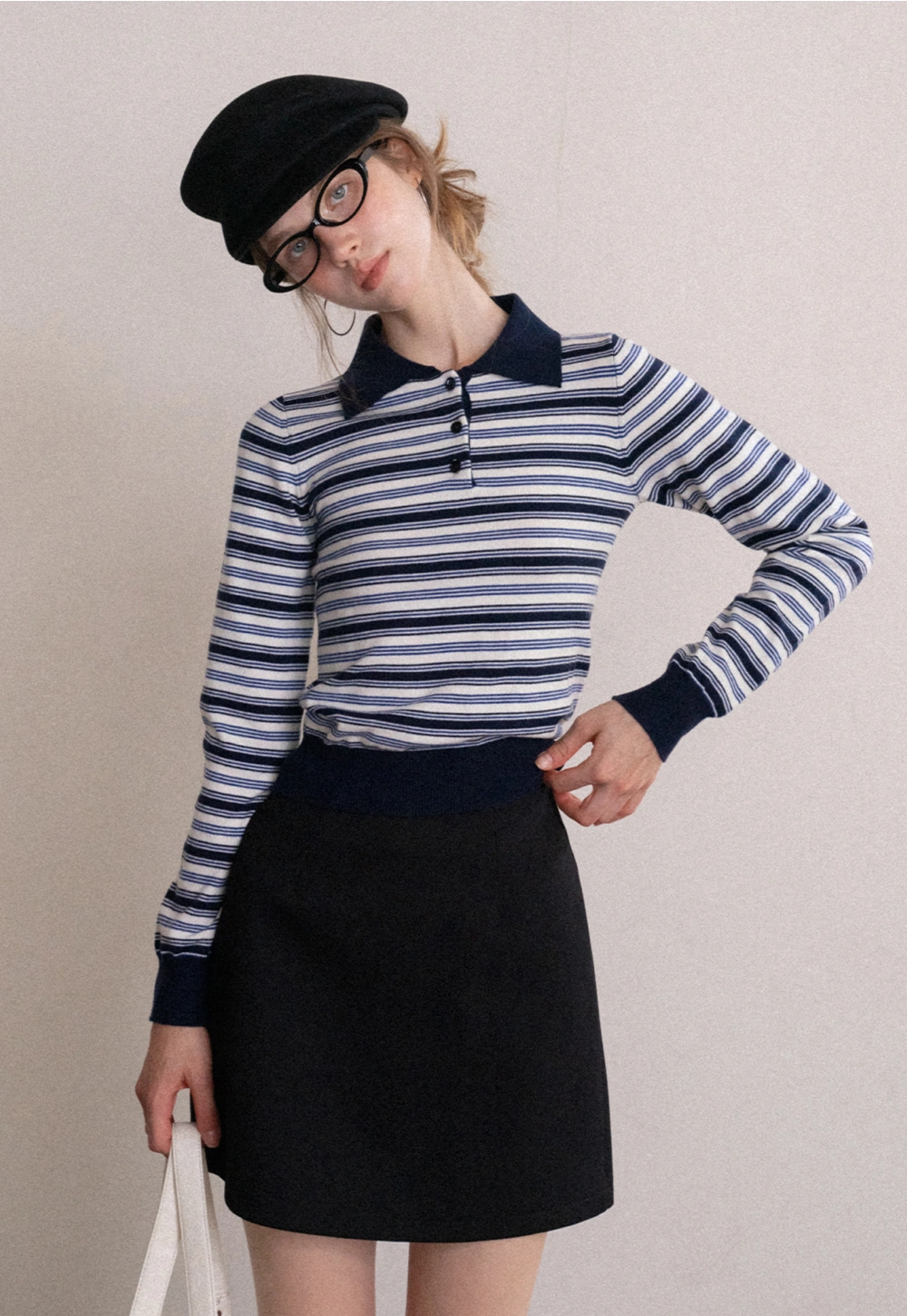 Womens Striped Knit Polo Sweater Long Sleeve