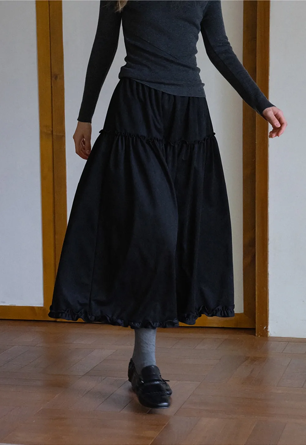 Womens High Waist Tiered Maxi Skirt