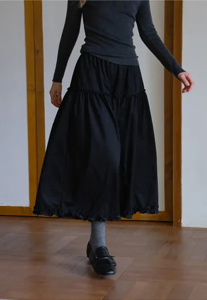 Womens High Waist Tiered Maxi Skirt