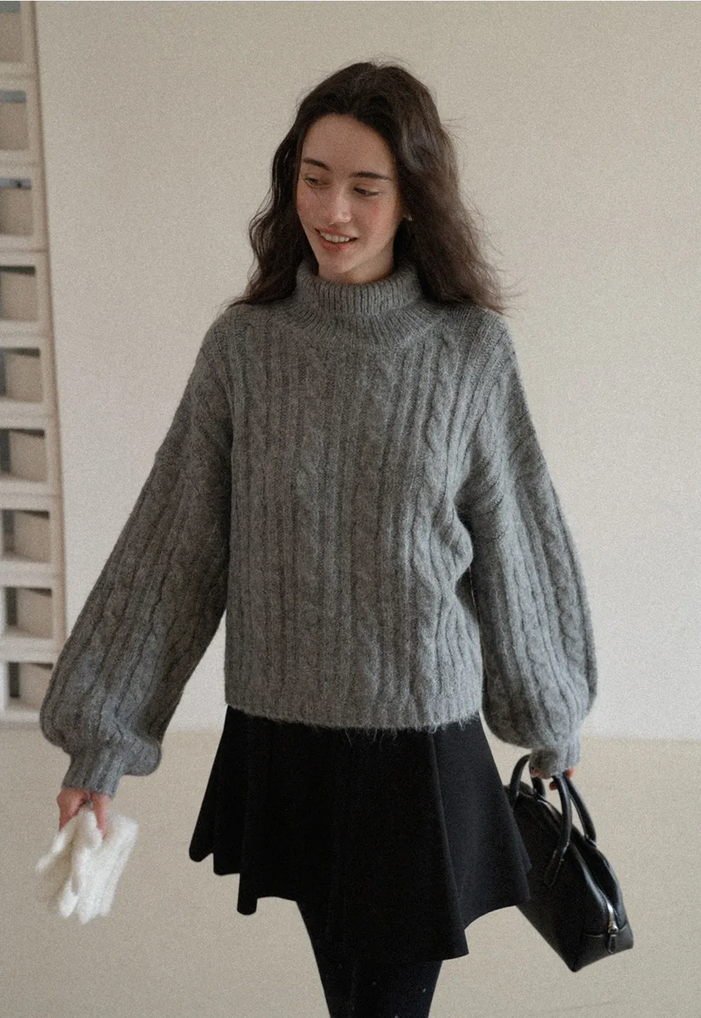 Womens High Neck Cable Knit Sweater