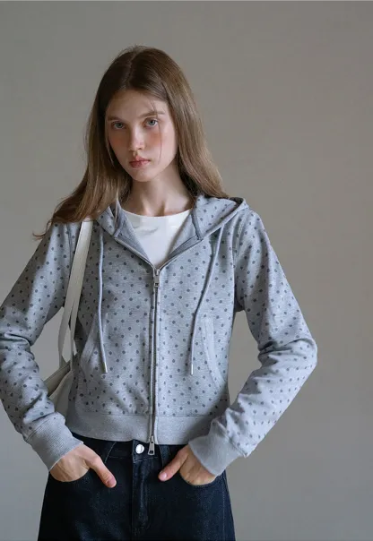 Womens Casual Polka Dot Zip-Up Hoodie