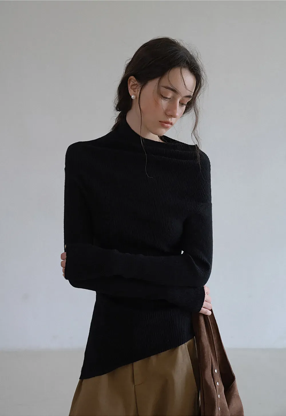 Asymmetric Turtleneck Knit Top