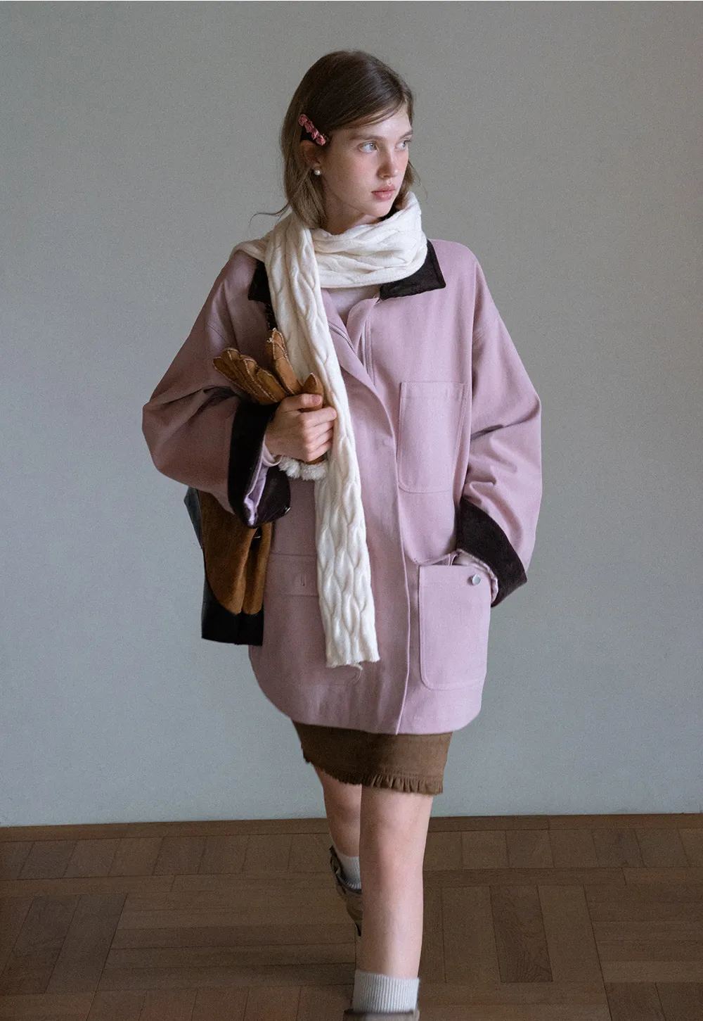 Contrast Collar Pocket Jacket