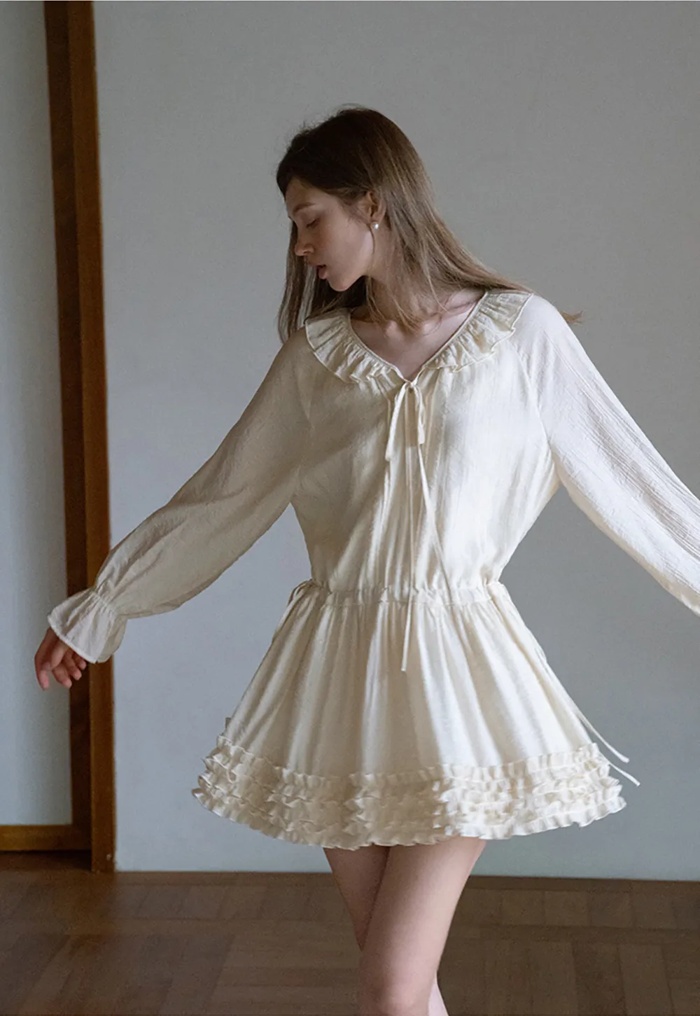 Ruffled Long Sleeve Mini Dress